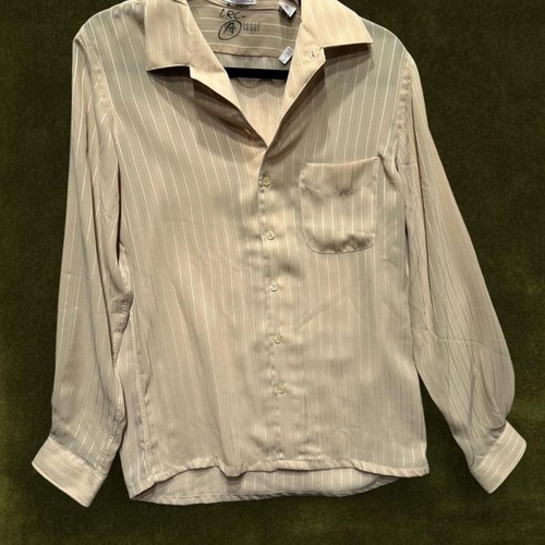 Vintage 1970s D'avila Disco Shirt - Tan Striped Poly Button Up size M