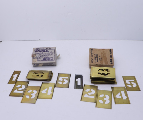 Vintage Brass Stencils 1 Set Letters & Numbers + Bonus Set Numbers 1 1/2" Scale