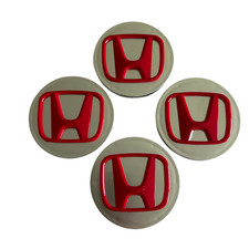 4x Honda Red Emblem Wheel Center Caps Glossy Black Jdm Style Fits Civic Accord