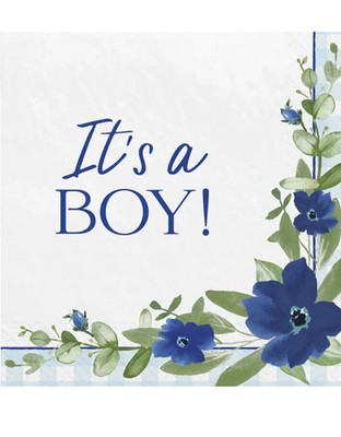 Baby In Bloom Sweet Baby Boy Lunch Napkins Paper 16 Per Pack 6 1/2'' x 6 1/2''