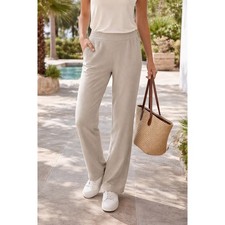 Mango Pull On Ponte Knit Pants Womens L Soft Stretch Travel Golf Neutral