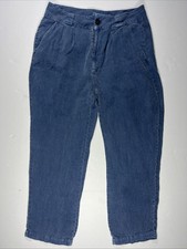 Sundance Quinn Linen Tencel Pleated Trouser Pants 12 Relaxed Tapered Blue