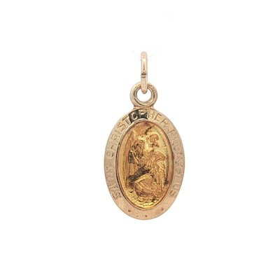 14k Yellow Gold St. Christopher Small Petite Dainty Medallion Charm Pendant