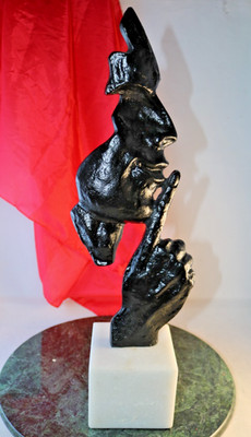 Salvador Dali Tribute ''Silence'' Sculpture 16'' Tall Black Metal White Marble Base