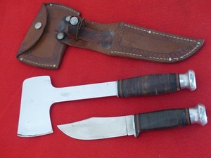 Kinfolks 962 leather knife axe combo W/sheath USA set vintage 1924-1950