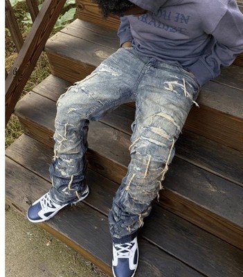 Jordan Craig Martin Stacked Ripple Effect Distressed Jeans Sz Boys 12