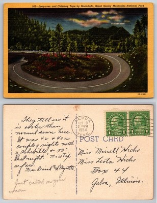 Loop Over Chimney Tops Moonlight Great Smoky Mountains Postcard