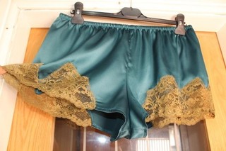 DARK TEAL SILKY SOFT LIQUID SATIN & LACE FRENCH KNICKERS PANTIES SIZE 18 20