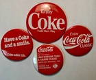 (4) Vintage Coca-Cola Advertising Buttons 2-1/4" & 3” Dia. U get all 4
