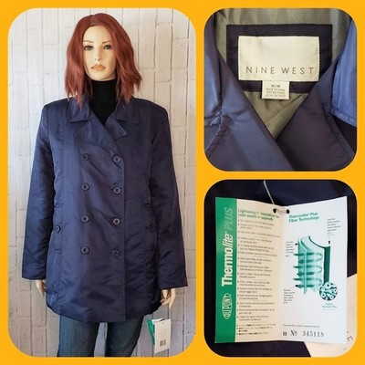 Nine West Dark Blue Peacoat Jacket Coat Thermolite Plus Insulated Button-Down M