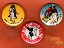 Set of three 1" The Lone Ranger pinback buttons pins reproduction vintage