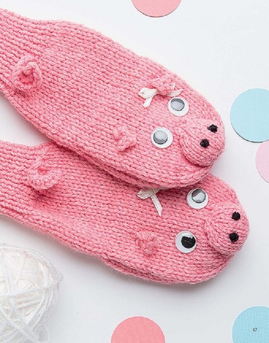Knit Pattern Book PUPPET MITTENS ~ Frog, Puppy, Panda, Dragon, Flamingo, Pig + - Picture 7 of 12