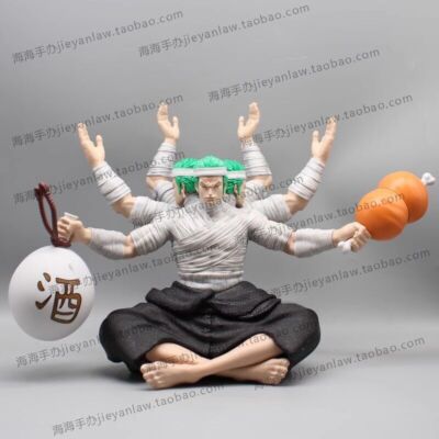 New 10in One Piece Roronoa Zoro Bandage 3 Heads and 6 Arms PVC