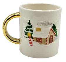 Transpac Gingerbread House Gold Handle Coffee Mug Christmas 2024 NWT