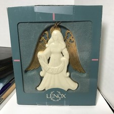 Lenox Vintage Cream Ceramic Angel of Joy Ornament Gold Filigree Made in USA