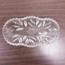 Vintage Verigated Floral Oval Cut Glass Celery/Relish Dish 8.5"
