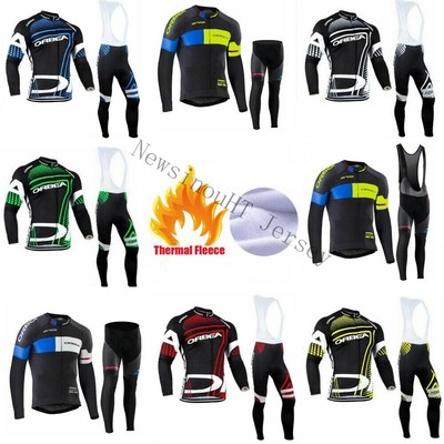 DE Winter Wolle Warm Fahrradbekleidung Fahrradtrikot Radtrikot Langarm Bib Hosen