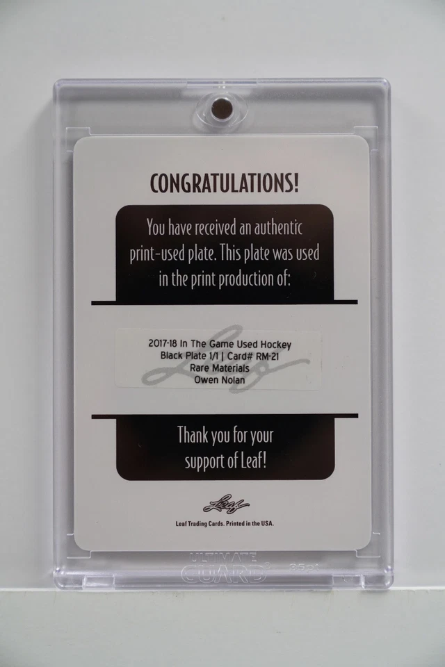 2017 Leaf Black Printing Plate #1/1 Owen Nolan #RM-21 Hockey Card - Image 2 of 2