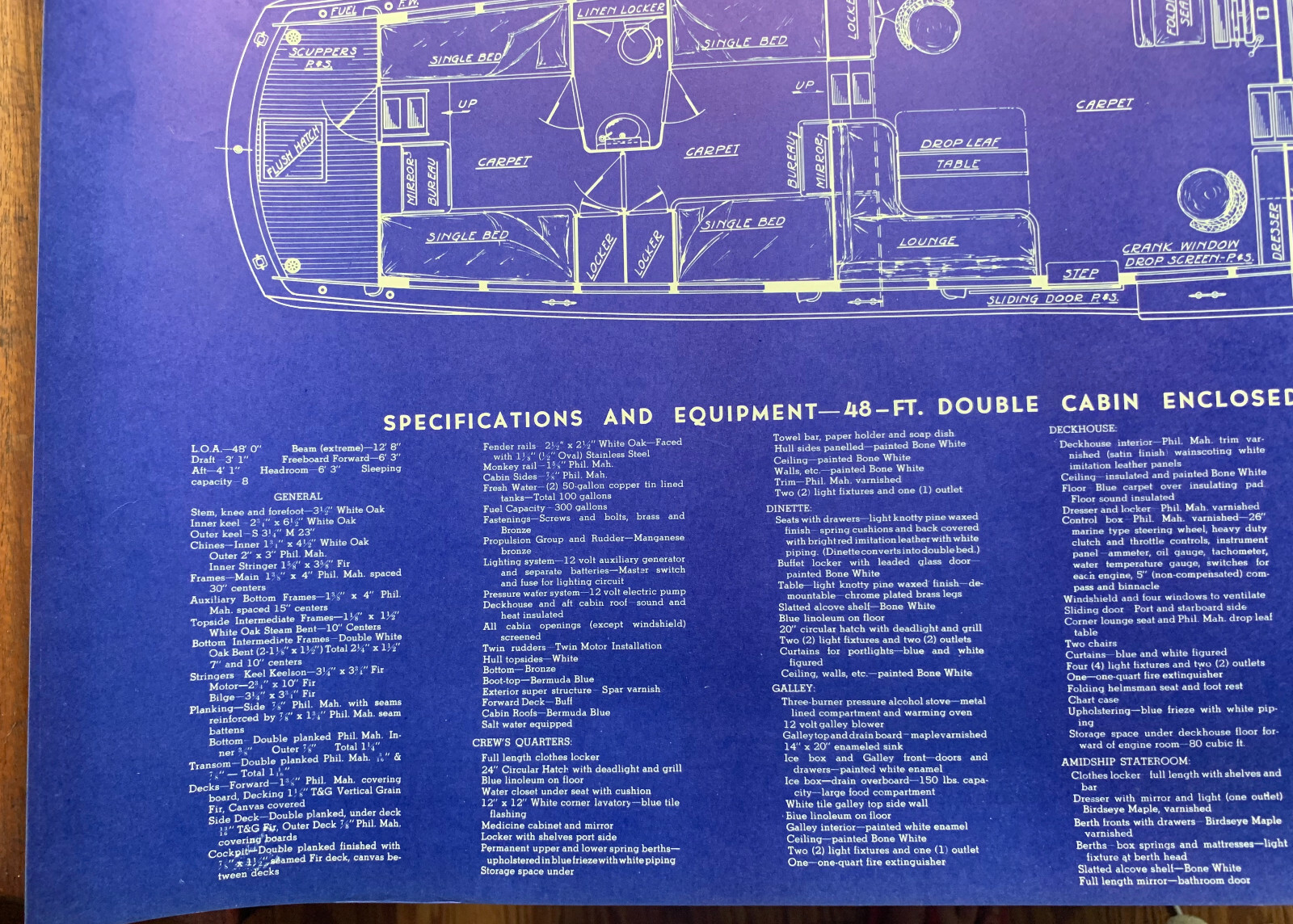 NOS 1939 Chris Craft Blueprint for 1940 48' Double Cabin Enclosed Bridge Cruiser