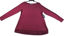 Karen Scott Blouse Womens Plus Size 1X  Burgundy Crochet Trim Cotton New