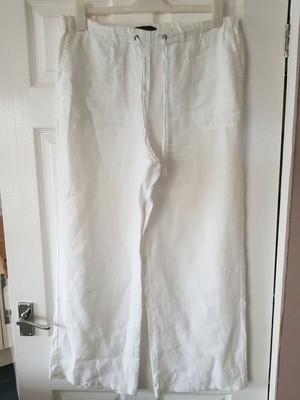 Ladies Marks And Spencer White Linen Wide Legged Trousers. Size 14 (medium) | eBay