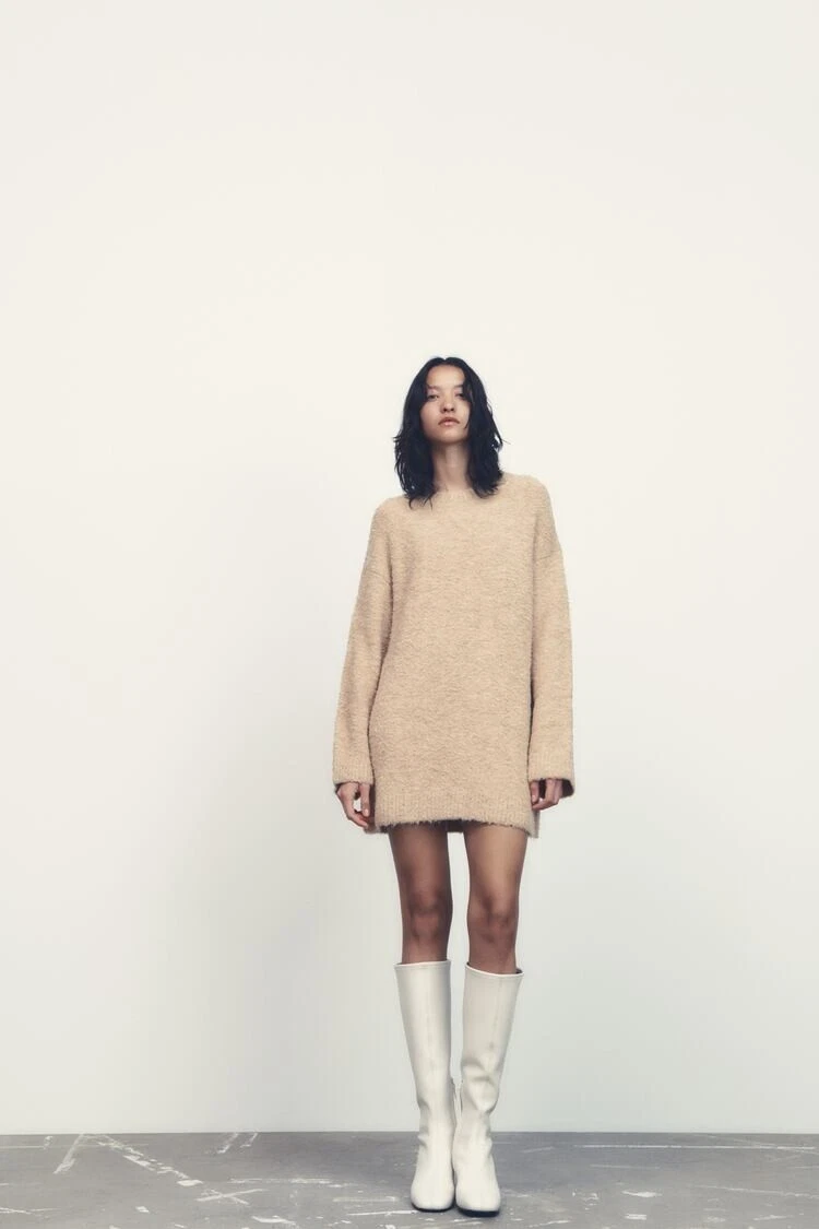 Zara Cream Beige Short Boucle Knit Jumper Dress Size S eBay