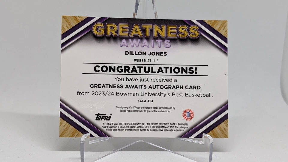 2023-24 Bowman Best U Dillon Jones On Card Auto #/50 GOLD Greatness Awaits - Image 2 of 2