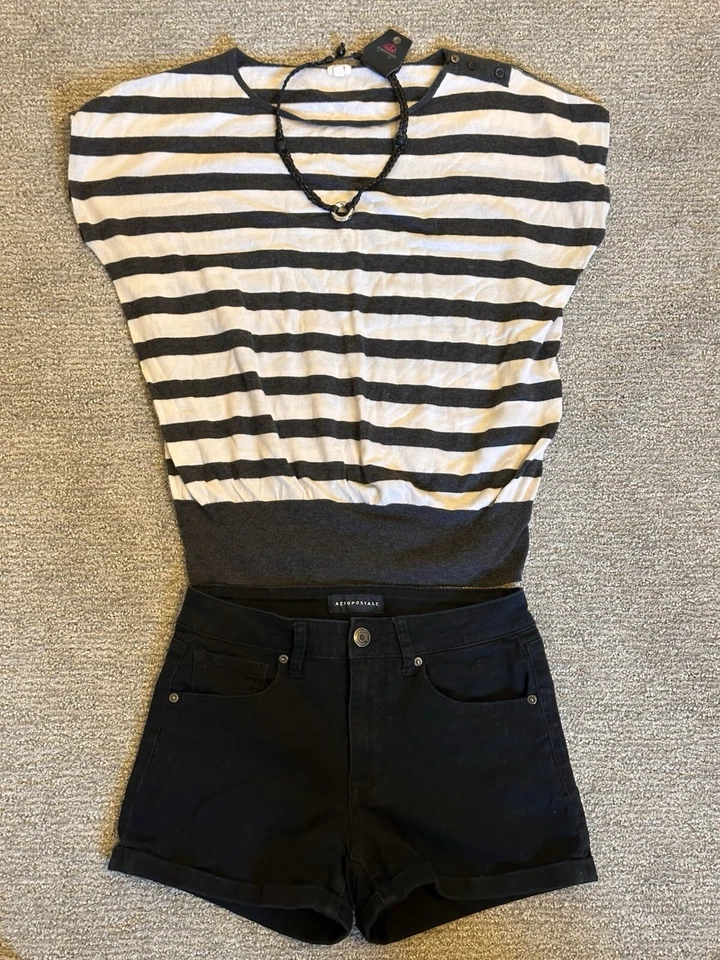 Conjunto de Conjunto❗️Pantalones Cortos Aeropostales Talla: 6 / J.Crew Suéter Top Talla: Pequeño / Collar Foto 2 de 4