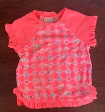 O'RAGEOUS pink w geo print ruffle sleeve hem border Rash guard,girl size 6