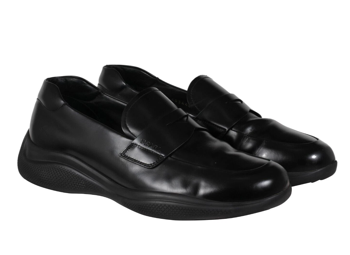 Prada Spazzolato Rois Penny Loafers Size US 7.5 UK 6.5 Black Leather Rubber Sole