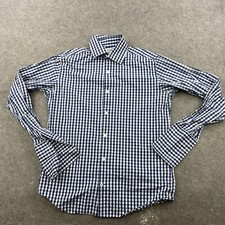 Banana Republic Shirt Men Medium 15.5 Blue Check Gingham Button Up Long Sleeve 