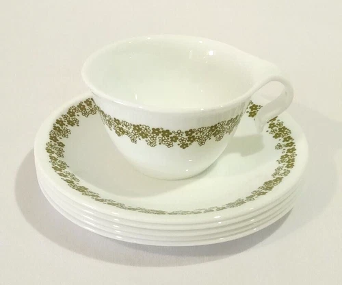 Corelle Corning Crazy Daisy Spring Blossom 1 Hook Handle Cup 5 Saucers Vintage