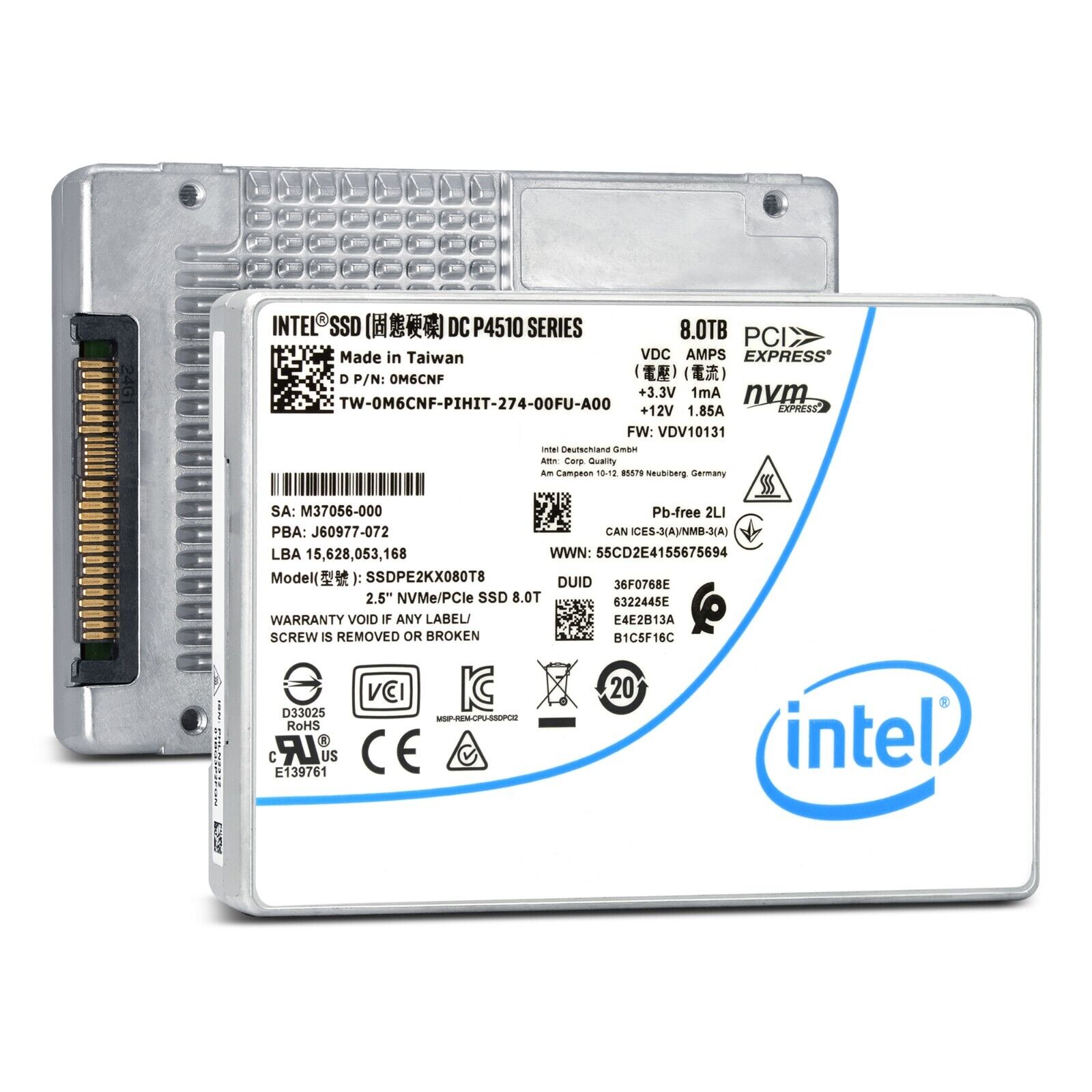 Intel P4510 8TB PCIe Gen3 x4 NVMe U.2 2.5