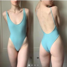 American Apparel Nylon Tricot Medium One Piece Swimsuit Swim Suit Light Blue M