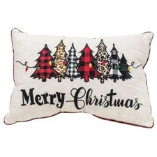 Christmas Tree Pillow Winter Merry Christmas Throw Red Black Check 17'' X 10''