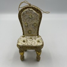 Wooden Handmade Mini Chair Ornament Gold Glitter Bling Dollhouse
