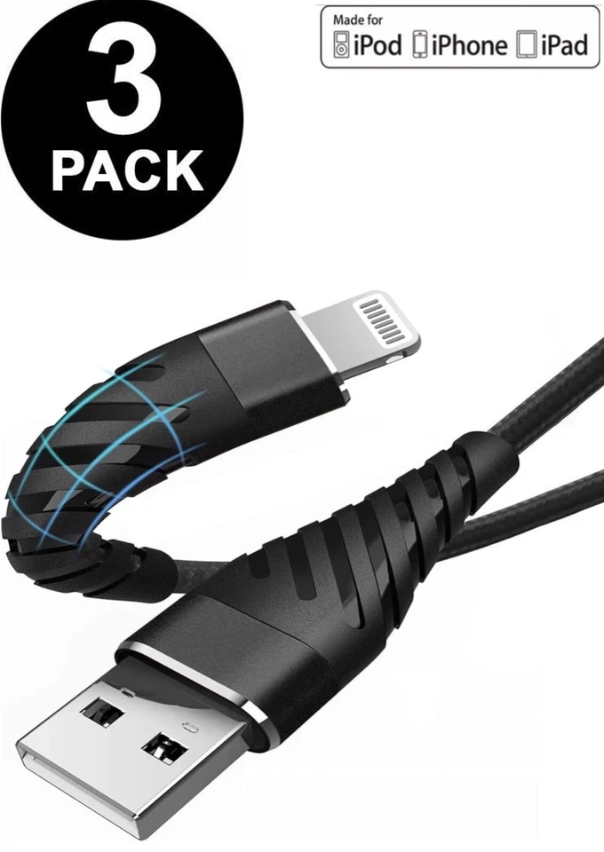 3 Pack Fast Charger USB Cable For iPhone 6 7 8Plus iPhone XR Xs Max 11 12 13 Pro - Image 2 of 4