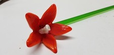 ART GLASS ORANGE WHITE STAMEN LILY LONG STEM GLASS FLOWER 19 3/4"