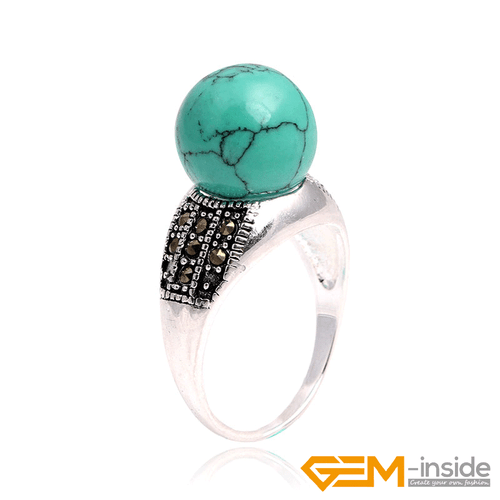 Fashion Gemstone Bead Rings Tibetan Silver Marcasite Jewelry Gift 12mm Christmas - Picture 2 of 60
