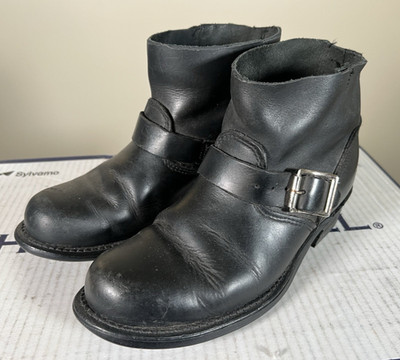 Frye $398 Engineer Buckle Black Leather Cut-Off 5 Inch Ankle Biker Boots Sz 7