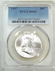 1957 P Franklin Half Dollar PCGS MS64 95% FBL Frosty Luster New Holder #V290M