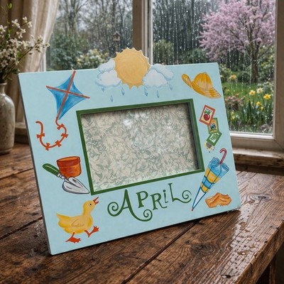Vtg. Exposures Hand Painted April Months of Year Frame 4x6 Picture Garden Spring
