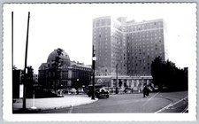 Vtg B&W Snapshot City View Grand Hotel Dome Building Classic Cars Streetcars