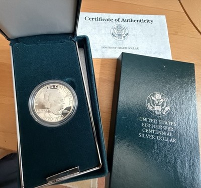 USA: Silver Dollar 1990, Eisenhower Centennial Coin, Proof, 24,06g Silber