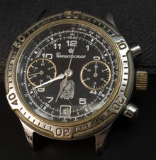 Late 90s Poljot Chekist KGB CCCP Style Russian Black Dial 3133 Chronograph Watch