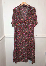 Dorothy Perkins Womens Dress Pink Size UK 20 Black Ditsy Floral Midi Shirt
