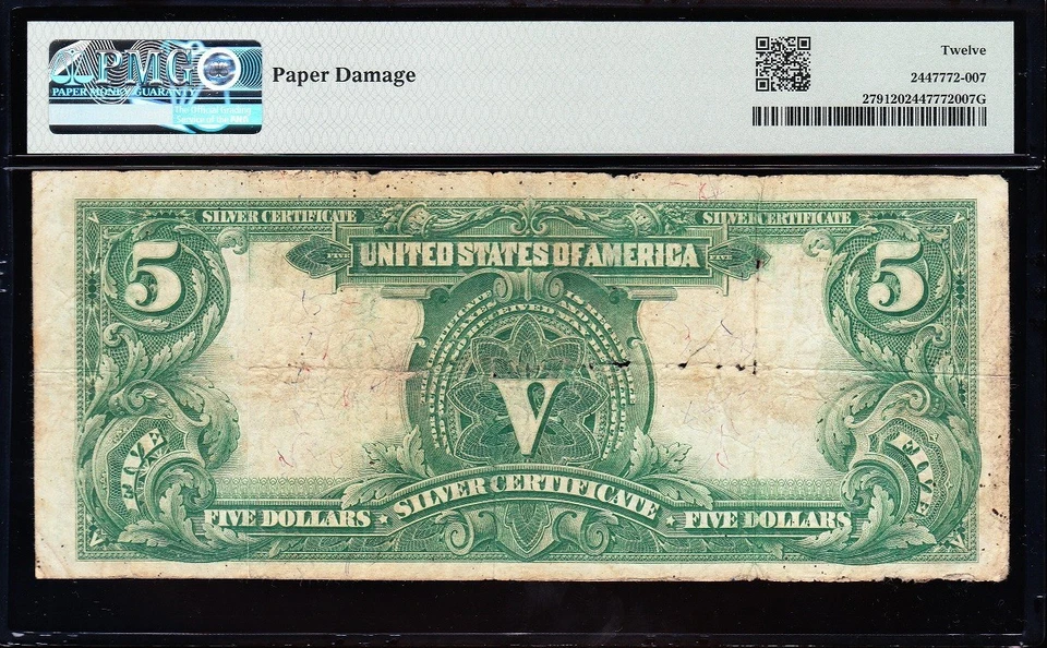 Fine graded 1899 $5 "INDIAN CHIEF" Silver Certificate PMG 12! FREE SHIP! 39462 - Image 3 of 3