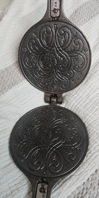 Vtg RARE JOTUL NORWAY CAST IRON KRUMKAKE thin waffles/cookie Press 5.5in Fantasy