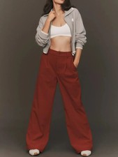 Anthropologie Varley Floris Wide-Leg Pants Comfy w/ Elastic Waist RED DAHLIA nwt