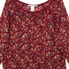 American Rag Cie Floral Print Long Sleeve Blouse Red Blue Yellow Women's Medium